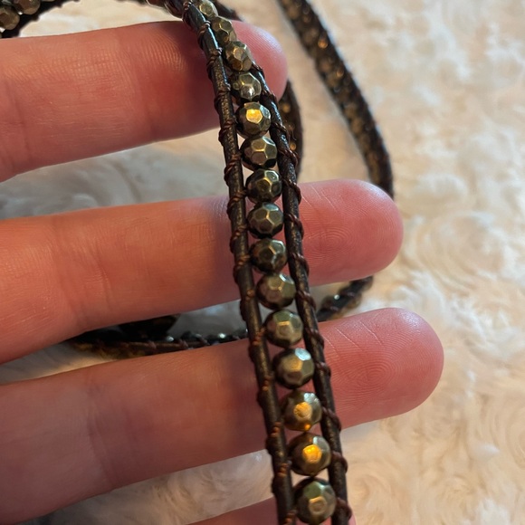 Brown leather and gold beaded Wrap bracelet - Picture 4 of 4